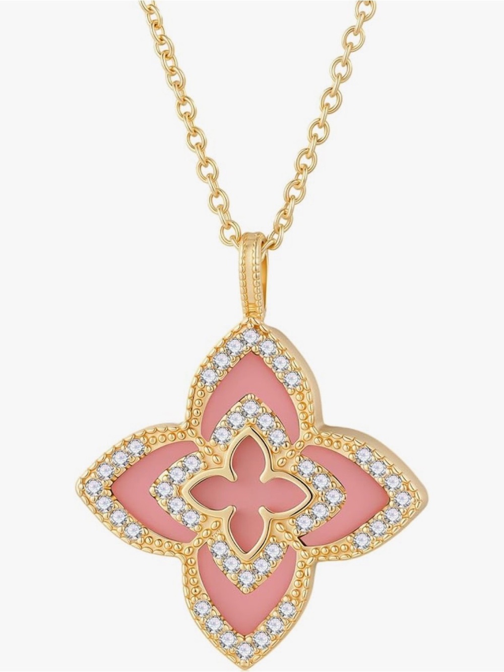 Gold-Tone Pink Floral Pendant Necklace